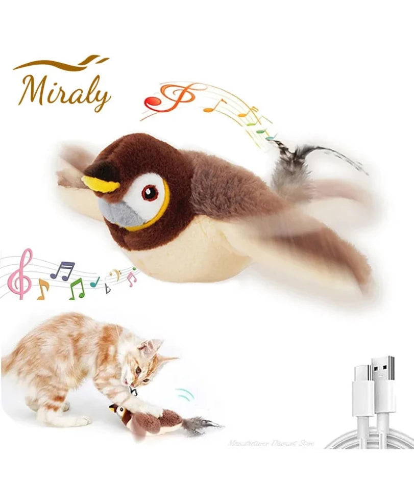 Flapping Bird Cat Toy | Touch-Activated |  Rechargeable | Add Catnip | Chirping Sound