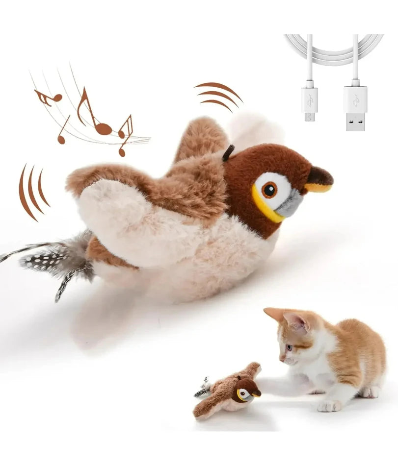 Flapping Bird Cat Toy | Touch-Activated |  Rechargeable | Add Catnip | Chirping Sound