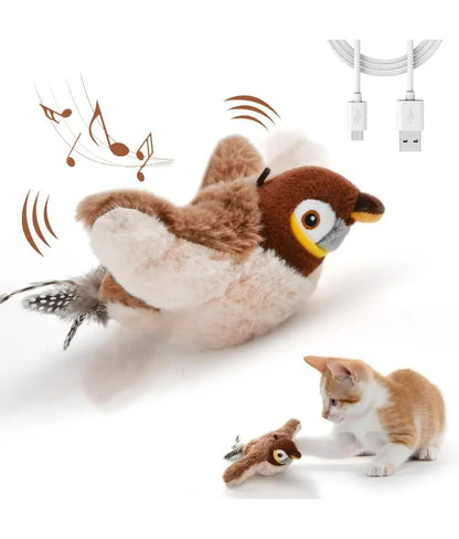 Flapping Bird Cat Toy | Touch-Activated |  Rechargeable | Add Catnip | Chirping Sound