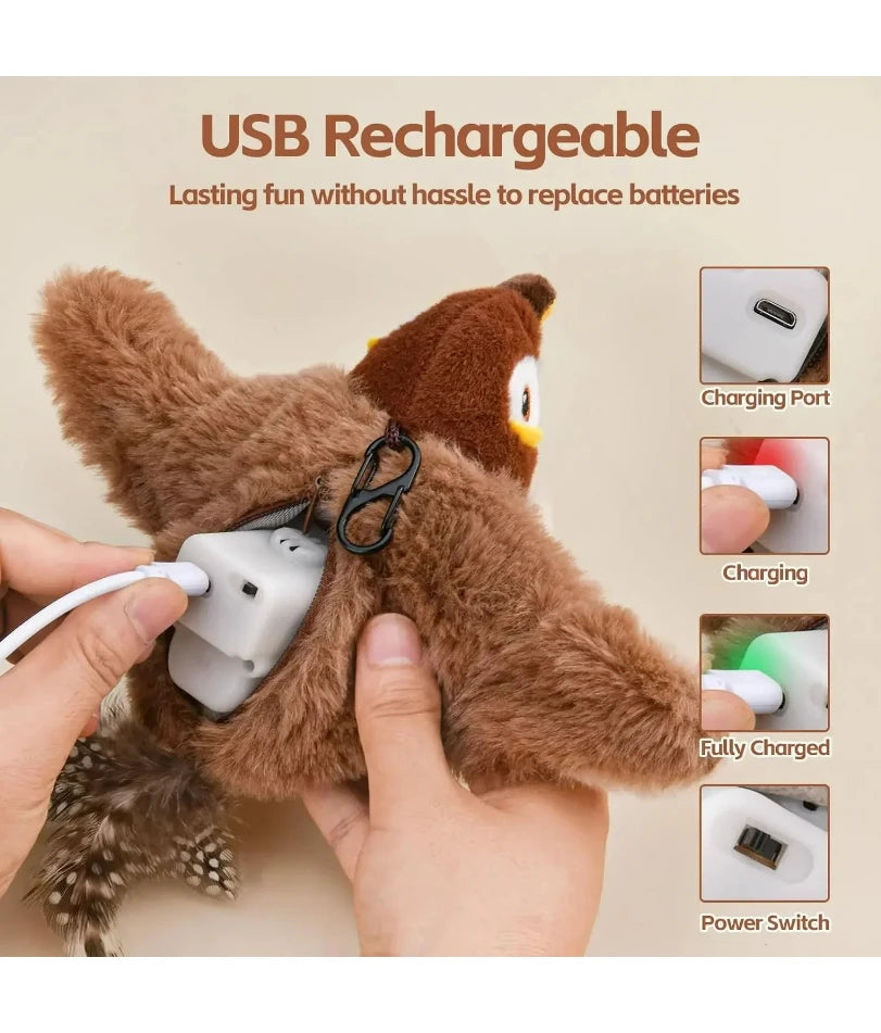 Flapping Bird Cat Toy | Touch-Activated |  Rechargeable | Add Catnip | Chirping Sound