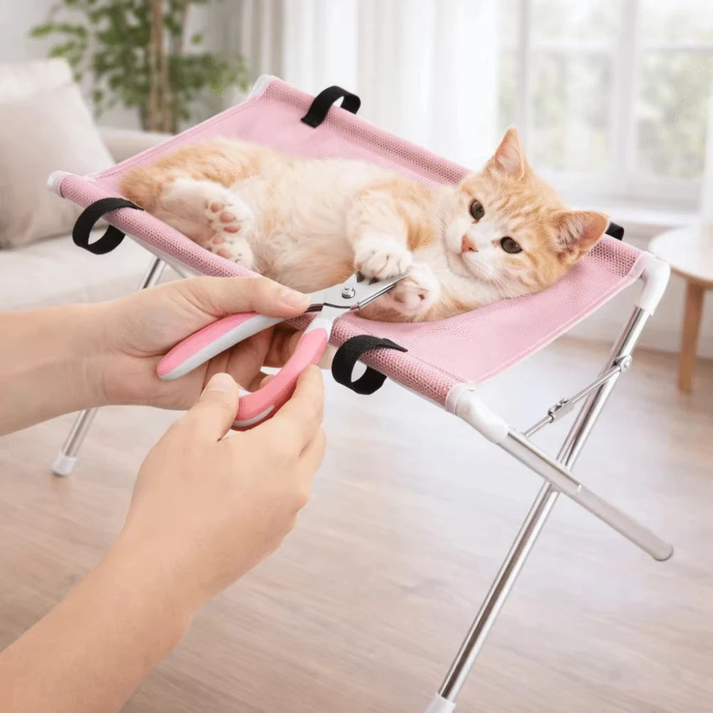 折りたたみ式ペット用バス＆グルーミングスタンド（メッシュ拘束ラック・シャンプー/爪切り用・猫/小型犬用）