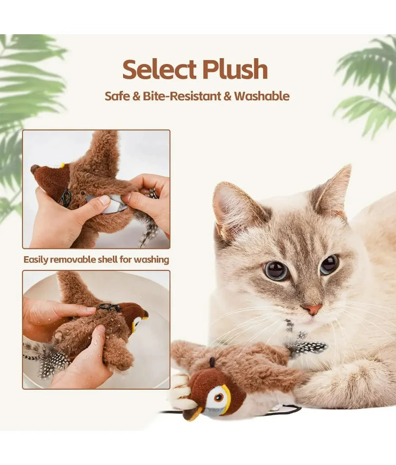 Flapping Bird Cat Toy | Touch-Activated |  Rechargeable | Add Catnip | Chirping Sound