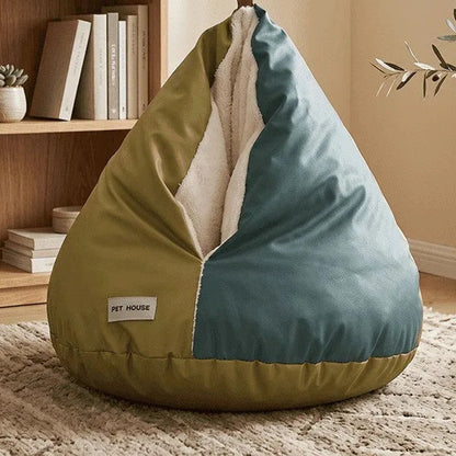 しずく型猫ハウス寝袋 ブルー×グリーン